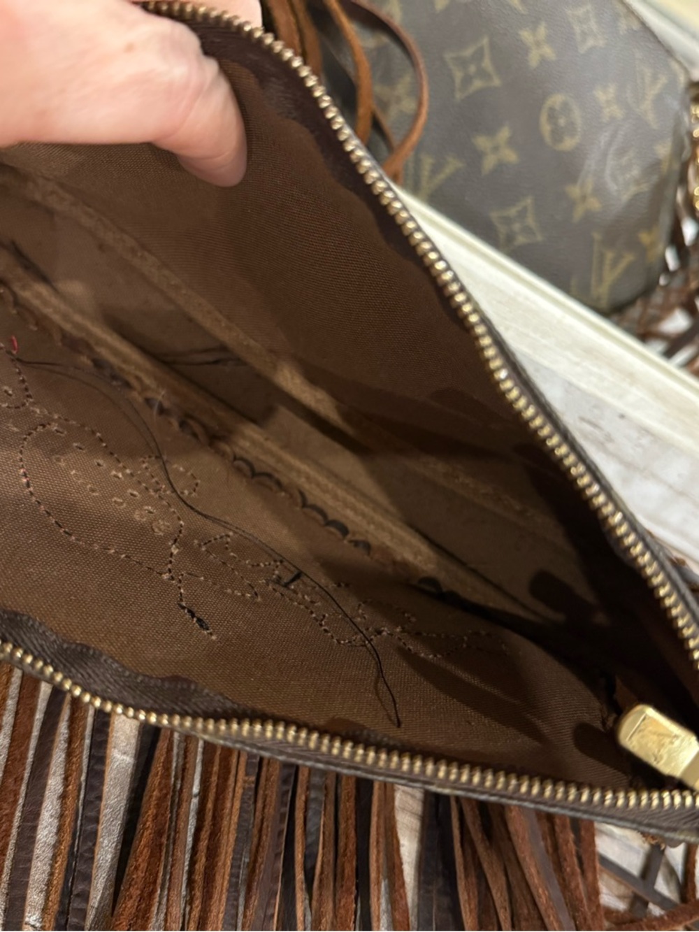 Louis Vuitton Fringe Crossbody Bag with Red Rose Embroidery - Brown - Picture 9 of 13